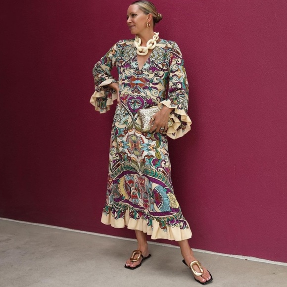 Zara Printed Midi Dress Size Medium - Picture 2 of 11